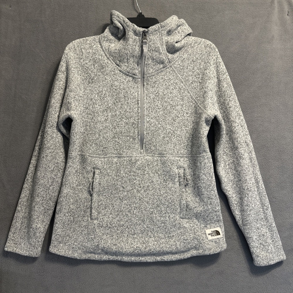 The North Face Crescent Sunshine Hoodie Womens Size S Gray Knit 1/4 Zip Hooded